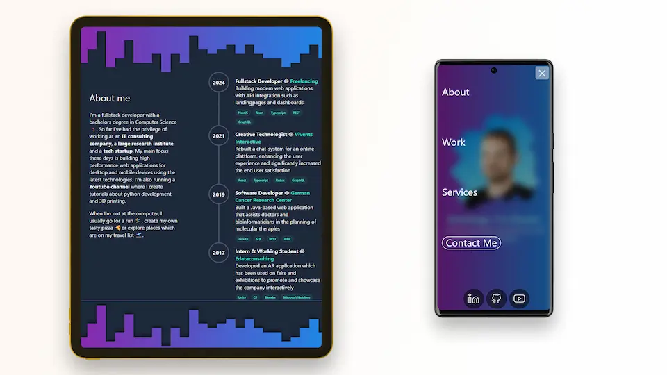 A single-page application with responsive design that highlights professional work and services